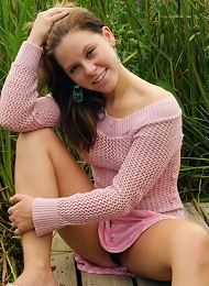 Petite brunette girl spreads to show her sweetness